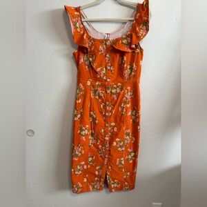Gorgeous Anthropologie Fitted Floral Orange Dress